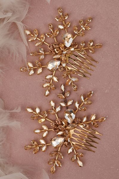 Hayalperest boncuk Gold Flower Patterned Bride and Prom Hair Accessory - Costume Accessory