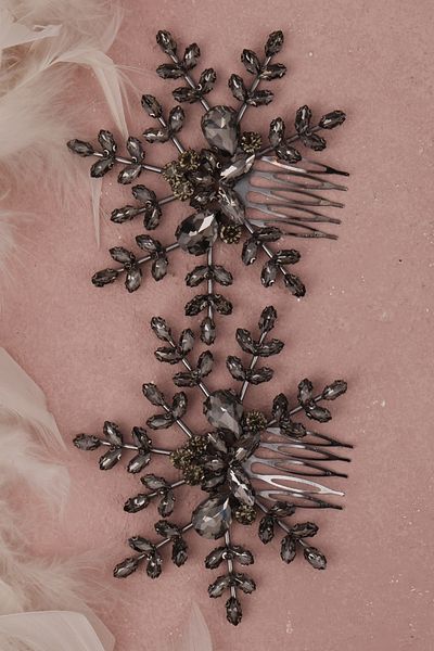 Hayalperest boncuk Anthracite Gray Bridal Wedding Hair Accessory - With Stylish Flower Model, Costume Hair Accessory For Prom And Parties