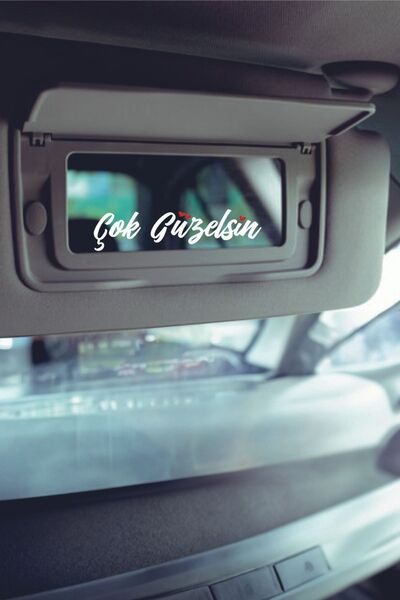 Turuncu Sticker Çok Güzelsin - Kırmızı Kalpli  Araba Güneşlik Ayna Yazısı -Etiket Sticker 8x2cm