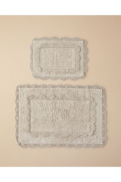 English Home Bézs színű romantikus pamut fürdőszőnyeg szett