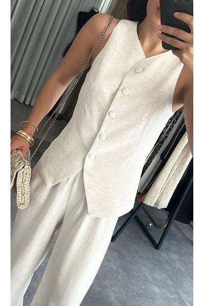 My Blog Ecru Vest - Buttoned Design