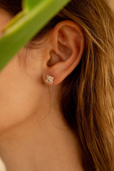 Moonjy Steel Gold Single Stone Earrings (Pair)
