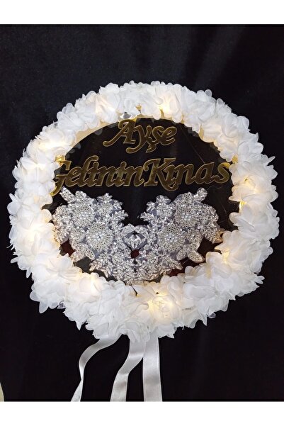 Evsay Kişiye Özel Led Işıklı Şeffaf Tef, Aplike Süslü Lazer Güllü Deri Tef, Gelin Tefi, Kına Gecesi Tefi