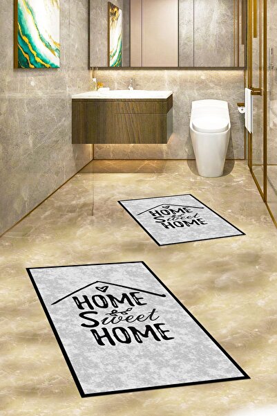 EY HOME cu imprimeu Set de covoraș de baie lavabil, anti-alunecare, cu scrisu...
