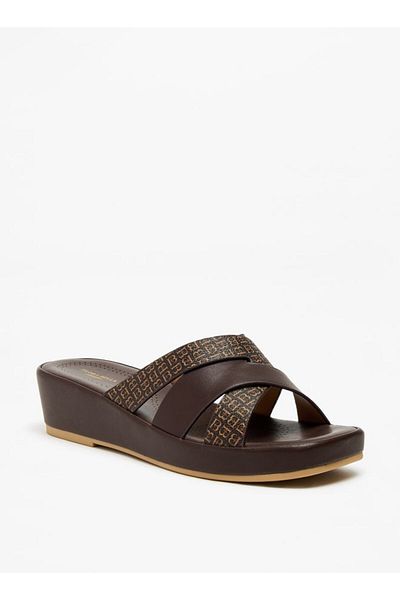 Flora Bella by Shoexpress Flora Bella Monogram Print Slip-On Sandals