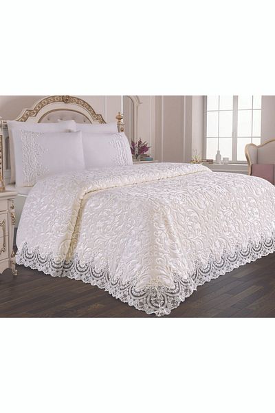 BELENAY Steel Home Collection Merissa Lace Blanket Set Cream Your Home Reflects You