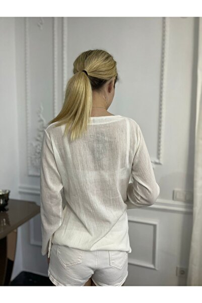 Bohemian Otantik Nakışlı Uzun Kollu Organik Pamuk Bluz