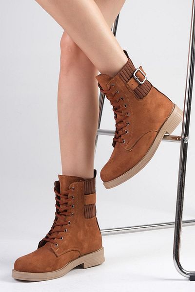 Mio Gusto Lyssa Tan Color Lace-Up Women's Oxford Boots