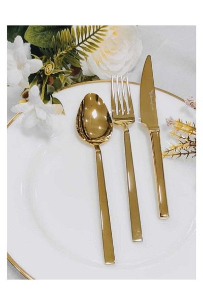 BRONDOFF 84 Pieces Stayle Titanium Gold Fork Spoon Knife Set for 12 Persons