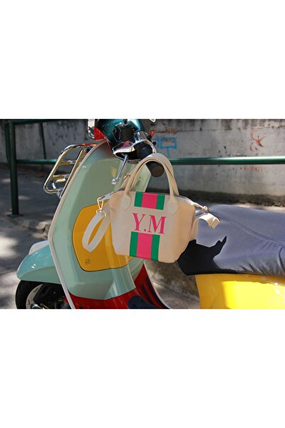 MelsandMano Kişiye Özel Kanvas Mini Mono Bag Yeşil-Pembe