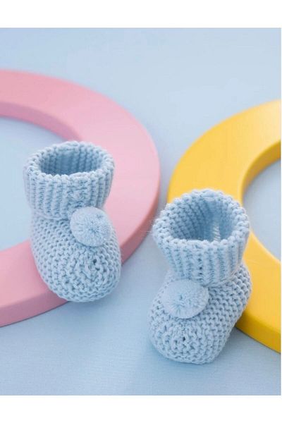 Cherub Baby Blue Baby Boy Pompom Booties Knitwear Booties
