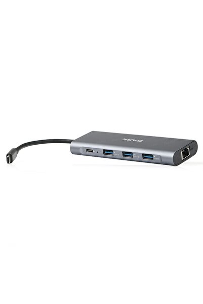 Dark USB 3.1 Type C 8 in 1 Ethernet / HDMI / TF SD Kart Okuyucu / USB 3.0 / Kulaklık Çoklayıcı HUB