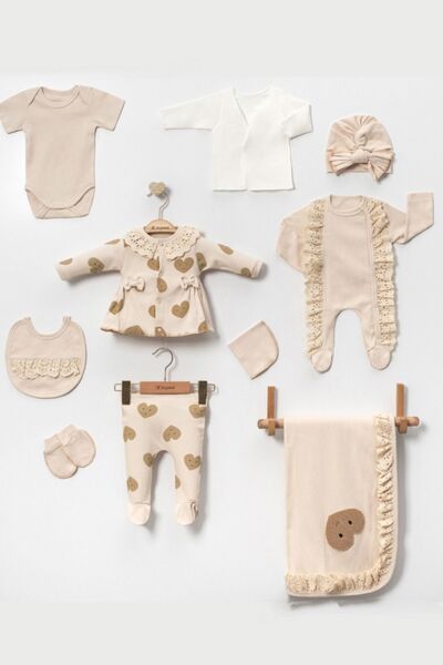 Cherub Baby Natural Heart Scalloped Frilly Overalls 10 Piece Hospital Dischar...