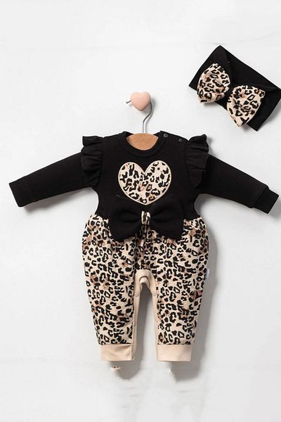 Cherub Baby 100% Cotton Bow Leopard Baby Jumpsuit