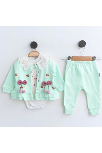 Cherub Baby طقم أطفال مكون من 3 قطع بياقة صدفية وكرز كارديجان وشارة