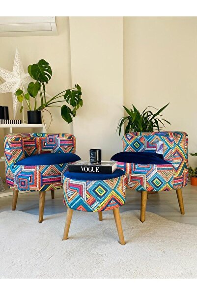 WEBPANYA Çay Seti Ikili Koltuk Berjer Ve Puf Takımı (salon, Balkon, Ofis) 3 L...