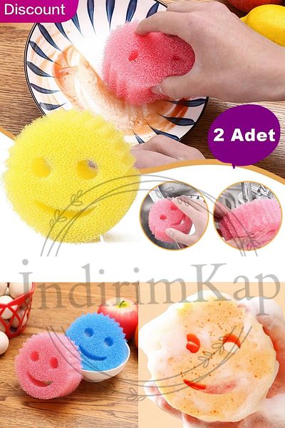 İndirimKap 2 Pieces Magic Smiling Face Shaped - Non-Scratch Kitchen Cleaning Sponge