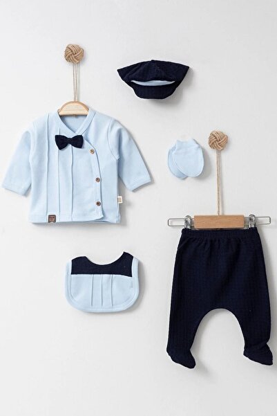 Cherub Baby Nervürlü Papyonlu Kasket Şapkalı Yenidoğan Erkek Bebek 5 Parça Ha...