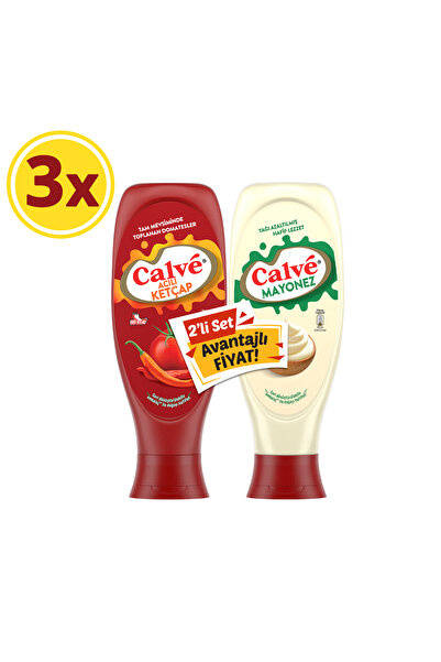 Calve Acılı Ketçap 610 G Mayonez Yağı Azaltılmış 540 G 2'li Set X3 Adet