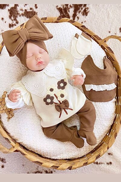 Cherub Baby طقم بدلة خروج الطفل من المستشفى العضوي ذو الياقة المدبوغة والزهور