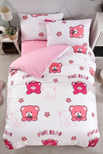 LaLiva Pink Children's Bedding Set - Elastic Sheet and Teddy Bear