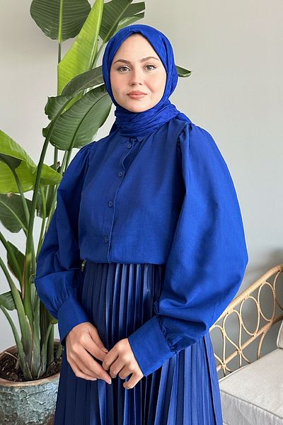 InStyle Πουκάμισο Casual Saks Blue Balloon Sleeve