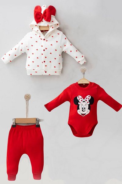 Cherub Baby Mickey Patterned Cardigan 3-Piece Baby Girl Set