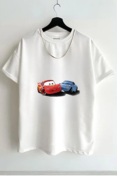 Khione Unisex Şimşek Mcqueen ve Sally Tasarım Baskılı Oversize Kısa Kol %100 ...