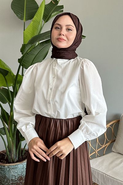 InStyle Ecrufarbenes, lässiges Hemd mit Ballonärmeln