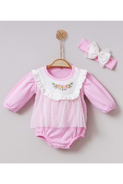 Cherub Baby Baby Girl Polka Dot Tulle Robe Embroidered Bandana Romper Jumpsuit