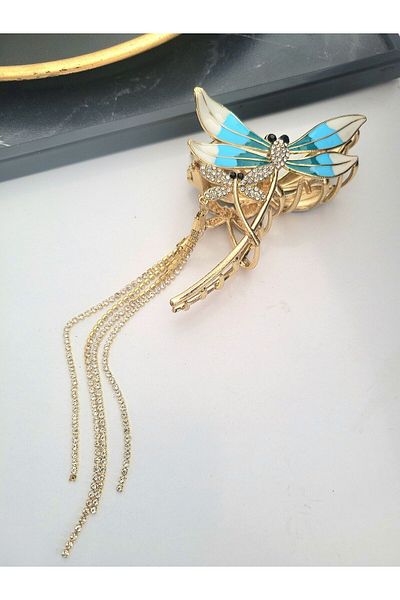 GÜLPEŞE Cataramă cu zăvor din metal auriu de mărime mare Dragonfly Hair Claw Glpş-3110