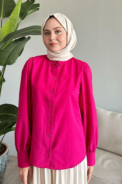 InStyle Cămașă lejeră cu mânecă cu balon fucsia