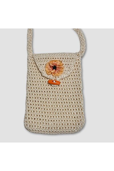 Uretti Venhar 7589 - Біла сумка для телефону з макроме, вишивка гачком