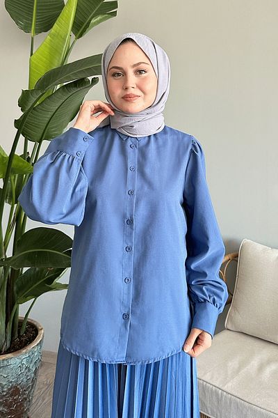 InStyle Casual Indigo Balloon Sleeve Shirt