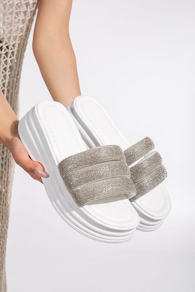 PARİS Stone Slippers White High Sole Orthopedic 5 cm 300