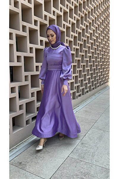 Veçhe Sirius – Saten Drape Detaylı Manşet Düğmeli Abiye Elbise
