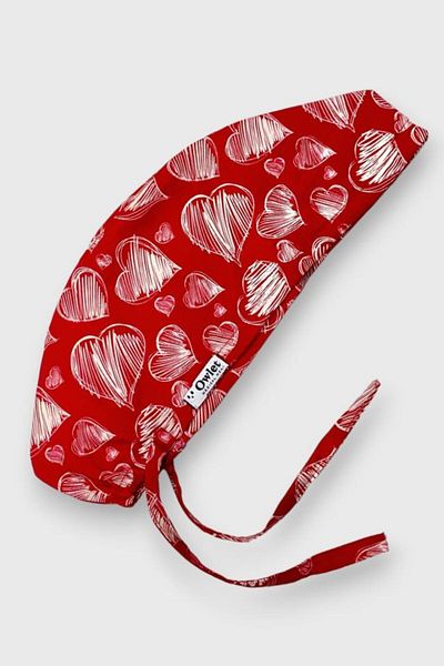 Owlet Medikal Red Heart Patterned Surgical Bonnet
