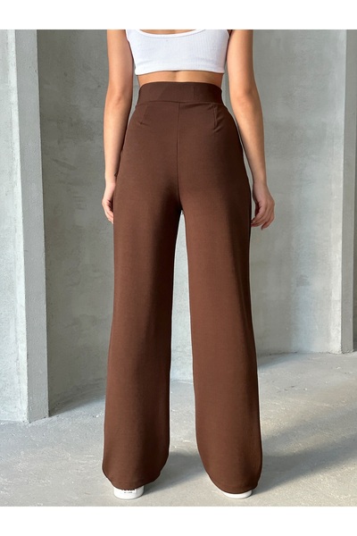 BEJNA Dámske hnedé nohavice Palazzo Lycra na suchý zips