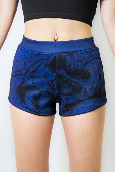 ARESMODA Сині короткі еластичні жіночі шорти з високою талією