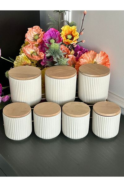 Edora Home Edora Cream 7 Pieces - Spice Bowl Bamboo Vacuum Jar Set
