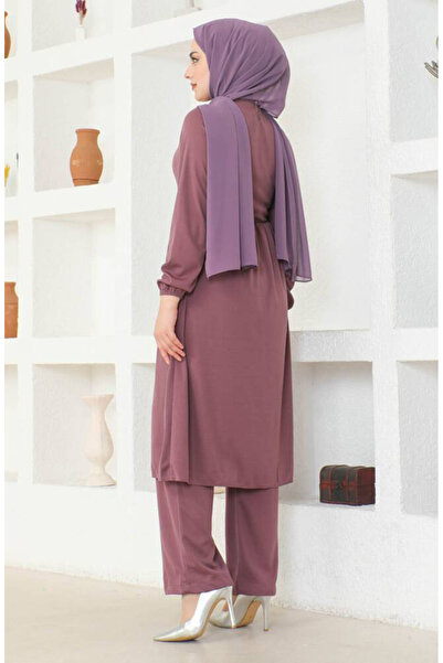 sefamerve Lilac Necklace Tunic and Pants Set - 0583-06