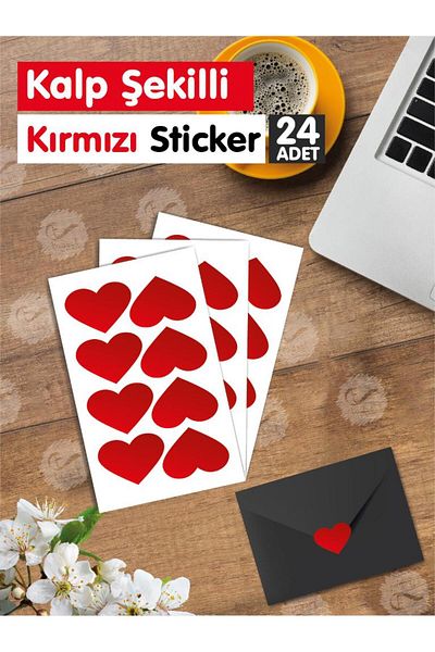 t tuğset etiket Adhesive Heart Shaped Red Sticker Label Gift Packaging Party Favors 24 Pieces 3.5x2.5 Cm-
