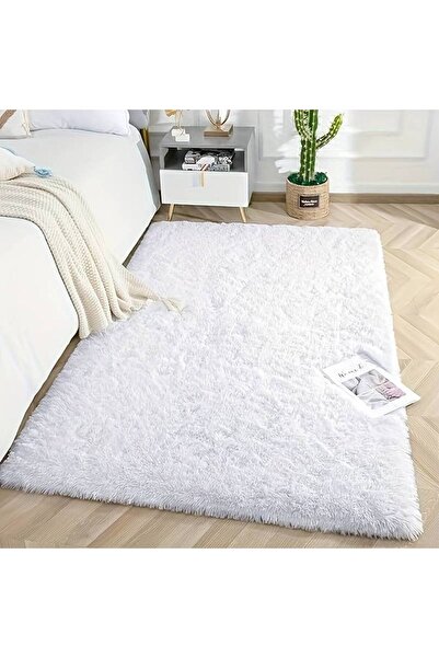 Rugby Home Sürpriz Ev Tekstil Beyaz Renk Peluş Yıkanabilir Halı