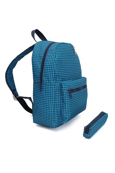 GNC DESİGN Rucsac albastru Gingham pentru copii de 0-8 ani cu suport pentru stilou - Model pentru gradinita si cresa