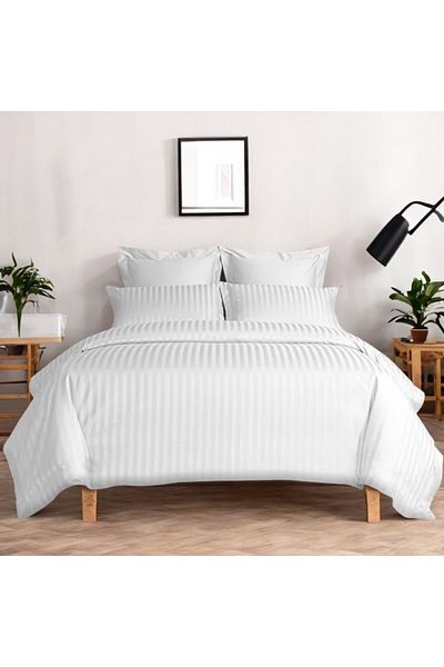 Prime Sleeks Σετ Παπλωματοθήκη Διπλό Ριγέ - 100% Βαμβακερό Σατέν, Εφαρμοσμένο σεντόνι