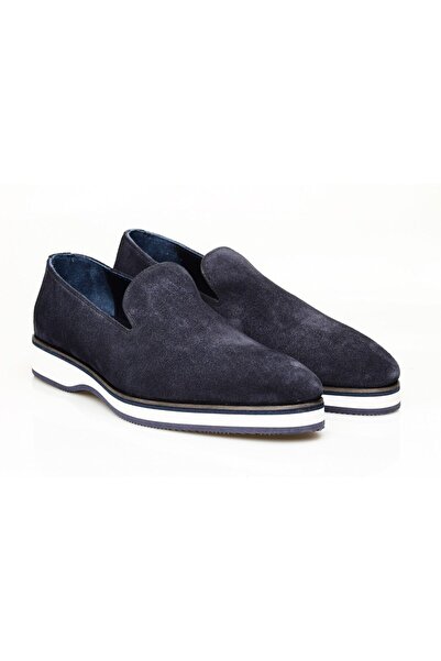 Butik Navy Blue Color Laceless Genuine Leather Men's Shoes