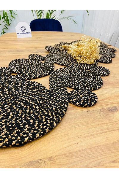 ModaCardin Față de masă decorativă din iută și răchită în stil boem - model spiralat, Runner 40x110 CM, husă pentru masă de cafea