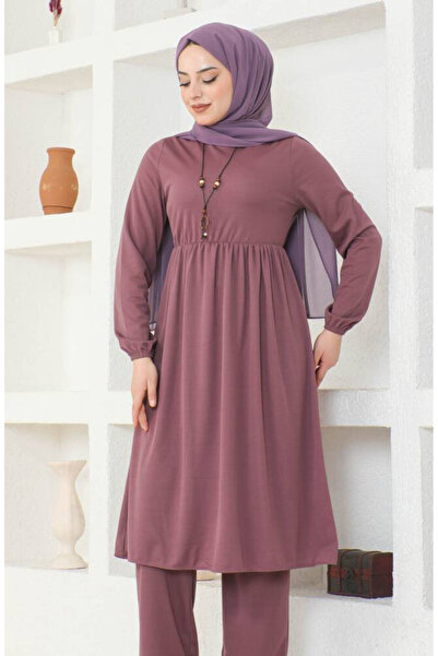 sefamerve Lilac Necklace Tunic and Pants Set - 0583-06