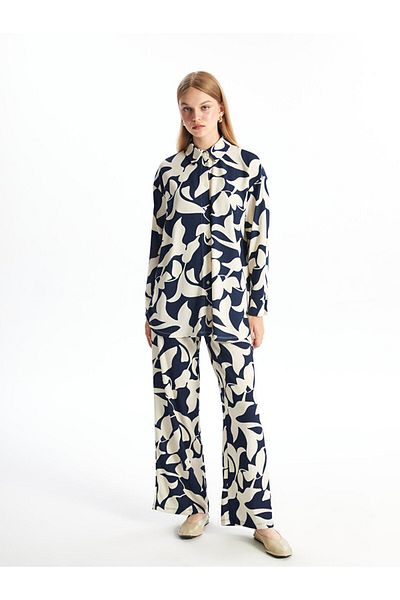 LC Waikiki Patterned Wide Leg Women's Trousers with Elastic Waist
