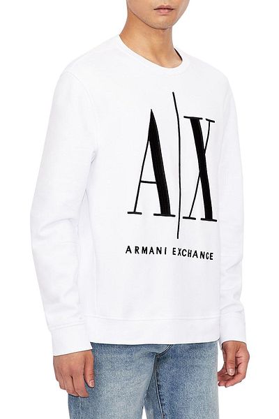 Armani Exchange Hanorac alb pentru bărbați - mânecă lungă, decolteu, logo-ul mărcii, casual - 8NZMPA ZJ1ZZ-1100
